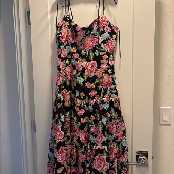 Dress the Population Black Midi Dress with Pink, Blue & Green Floral - L - Picture 1 of 5